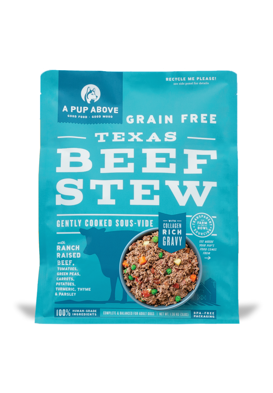 A Pup Above Texas Beef Stew Gently Cooked Frozen Dog Food, Front Pouch