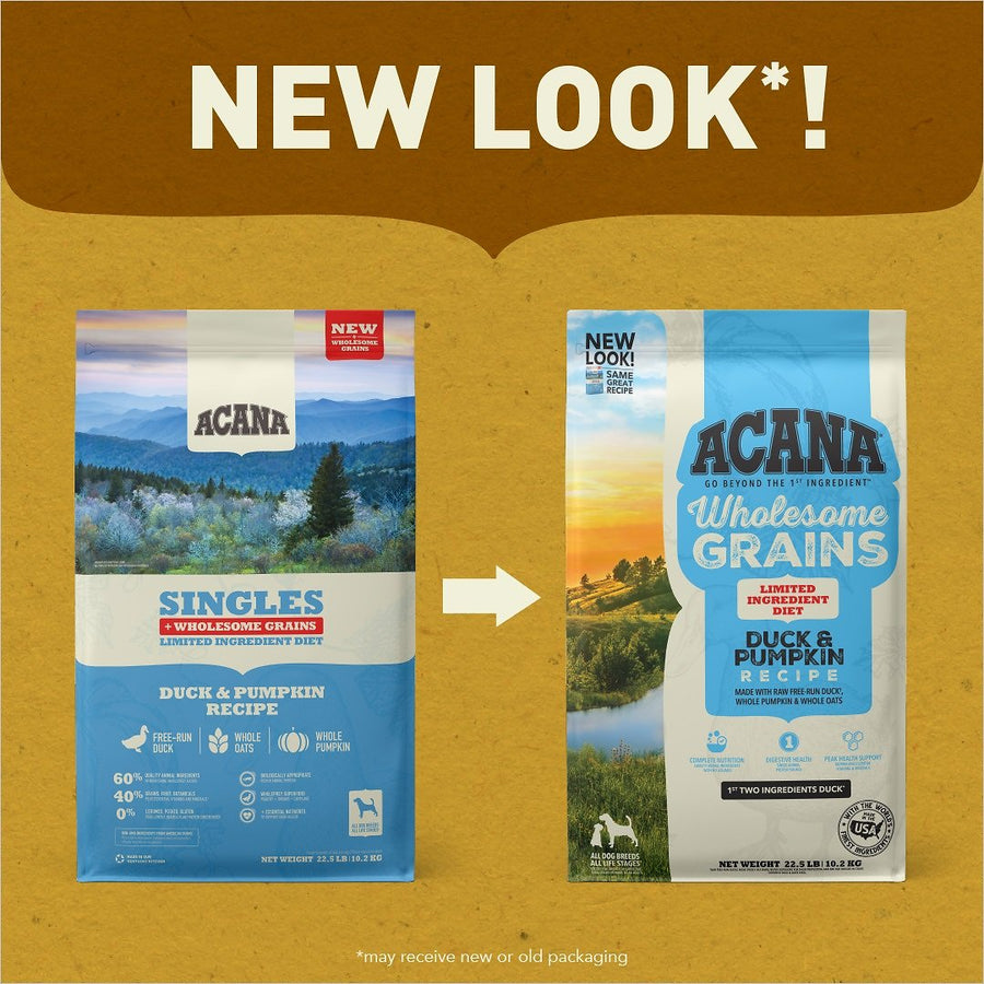 Acana Wholesome Grains Duck and Pumpkin Recipe Dry Dog Food, New Look