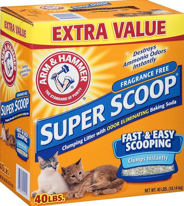 Arm & Hammer Super Scoop Unscented Clumping Litter 40lbs, Front Box