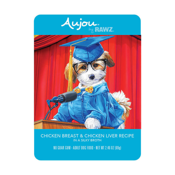 Aujou Chicken Breast & Chicken Liver Recipe Dog Food front of pouch.