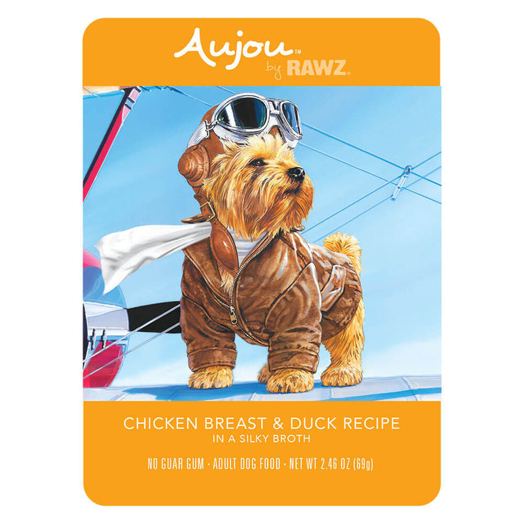 Aujou Chicken Breast & Duck Recipe Dog Food front of pouch.