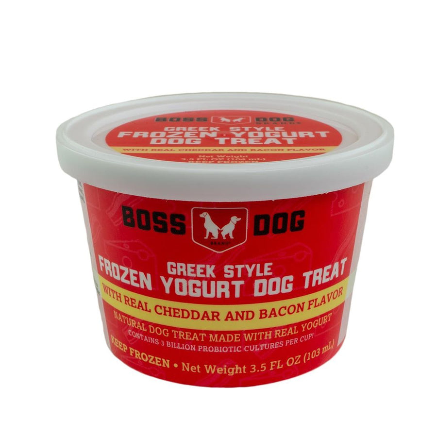Boss Dog Greek Style Frozen Yogurt Cheese & Bacon Dog Treat 3.5floz, Front Packaging