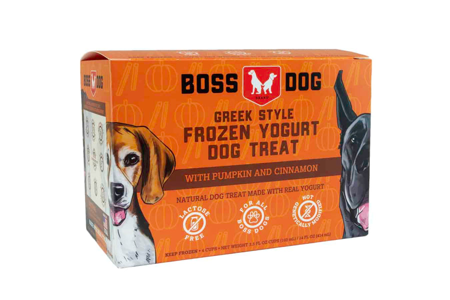 Boss Dog Greek Style Frozen Yogurt Pumpkin & Cinnamon Dog Treat Front 4- Cup Box