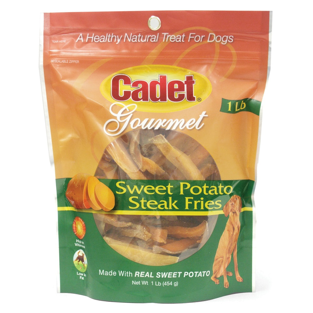 Cadet Gourmet Sweet Potato Steak Fries Dog Treats 1lb, Front Pouch
