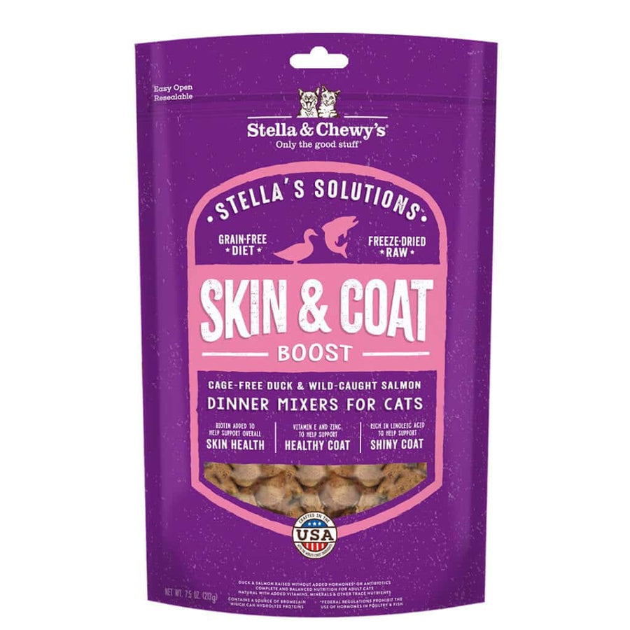 Stella's Solutions Skin & Coat Boost Grain Free Cage-Free Duck & Wild-Caught Salmon Dinner Mixers for Cats