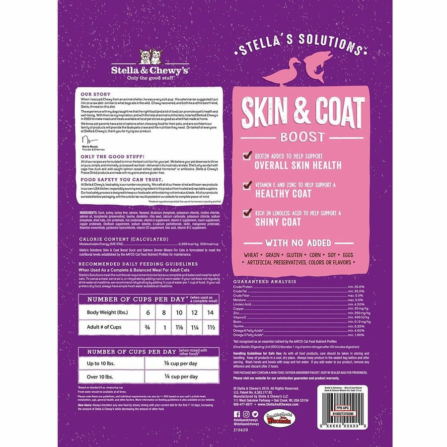 Stella's Solutions Skin & Coat Boost Grain Free Cage-Free Duck & Wild-Caught Salmon Dinner Mixers for Cats