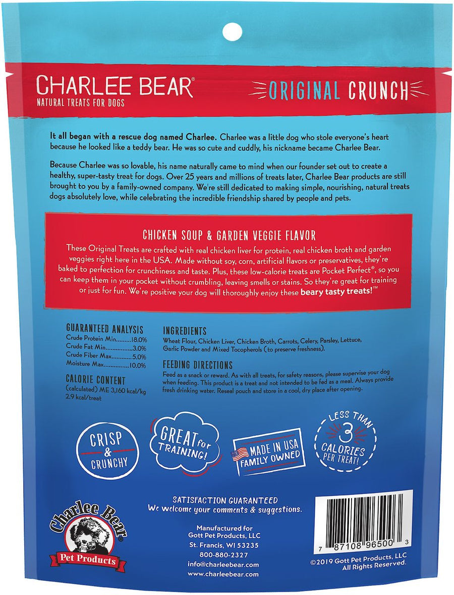 Charlee Bear Natural Treats for Dogs, Chicken Soup and Garden Veggie Flavor 16oz, Back Pouch