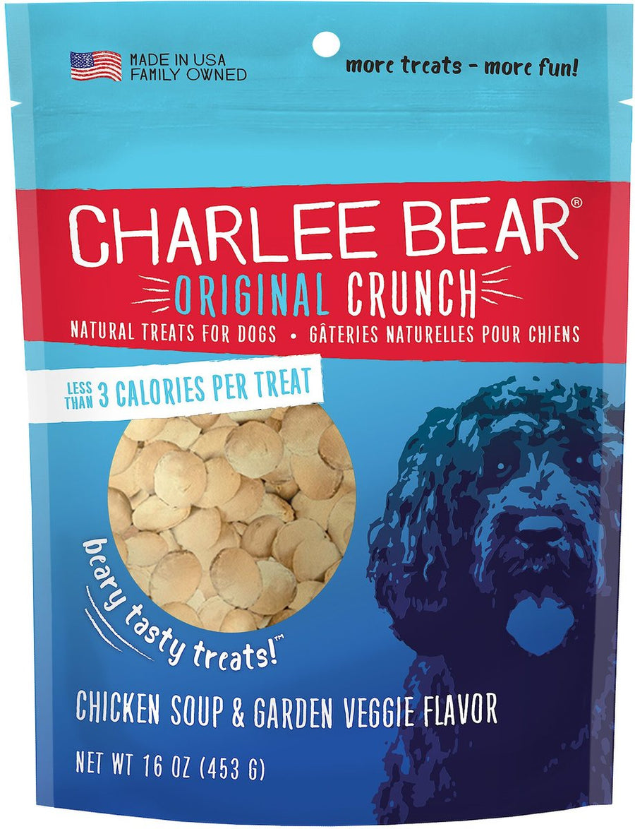 Charlee Bear Natural Treats for Dogs, Chicken Soup and Garden Veggie Flavor 16oz, Front Pouch