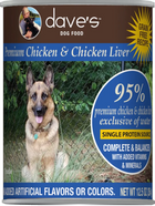 Dave's 95% Premium Chicken & Chicken Liver Recipe Canned Dog Food 12.5oz Front Can