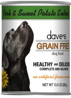 Dave's Grain Free Roasted Pork Dinner Canned Dog Food 13oz, Front can