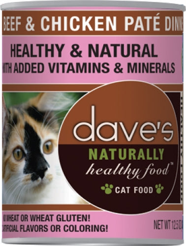 Dave's Naturally Healthy Beef and Chicken Canned Cat Food 12.5oz, Front of Can