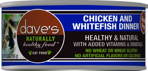 Dave's Naturally Healthy Chicken and Whitefish Canned Cat Food 5.5oz, Front Can