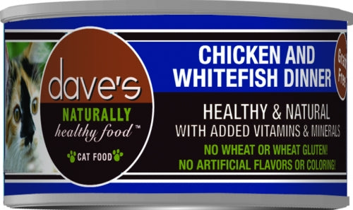 Dave's Naturally Healthy Chicken and Whitefish Canned Cat Food, Front Can