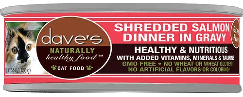 Dave's Naturally Healthy Shredded Salmon Canned Cat Food 5.5oz, Front can