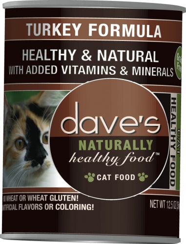 Dave's Naturally Healthy Turkey Formula Canned Cat Food 12.5oz, Front of Can