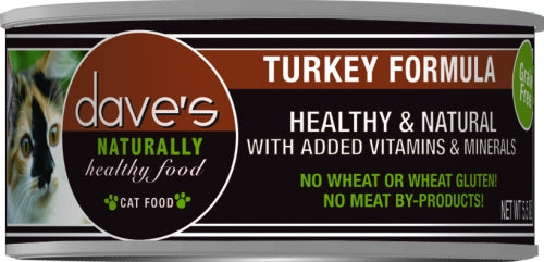 Dave's Naturally Healthy Turkey Formula Canned Cat Food 5.5oz, Front of can