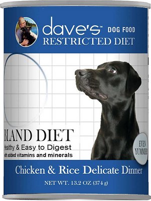Dave's Restricted Diet Chicken & Rice Bland Canned Dog Food 13.2oz, Front Can