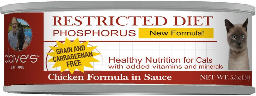 Dave's Restricted Diet Phosphorous Chicken Dinner Canned Cat Food 5.5oz, Front Can