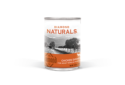 Diamond Naturals Chicken Dinner All Life Stages Canned Dog Food 13.2oz, Front of Can