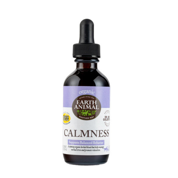 Earth Animal Calmness Herbal Supplement for Dogs and Cats 2oz, Front Bottle