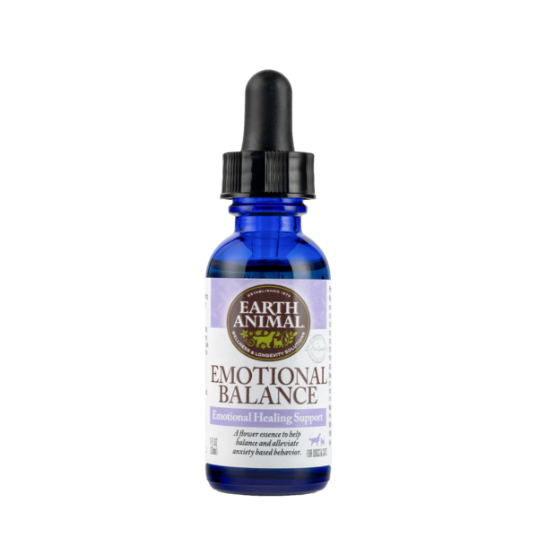 Earth Animal Emotional Balance Supplement for Dogs and Cats 1oz, Front of Bottle