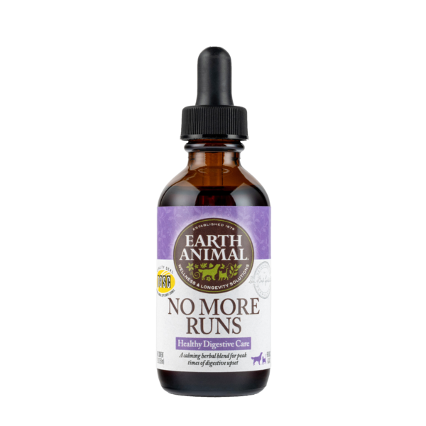 Earth Animal No More Runs Digestive Herbal Supplement for Dogs & Cats 2oz, Front Bottle