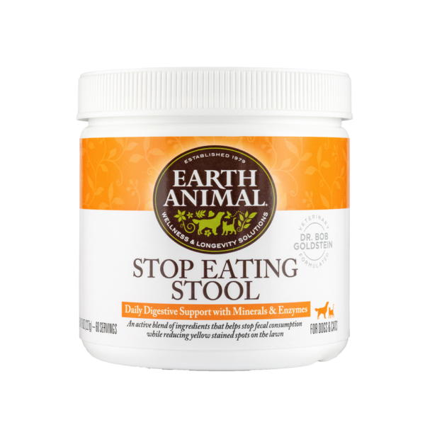 Earth Animal Stop Eating Stool Supplement for Dogs & Cats 8oz, Front Packaging