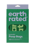 Earth Rated Lavender Scented Easy-Tie Handle Poop Bags, 120 Bags, Front Packaging