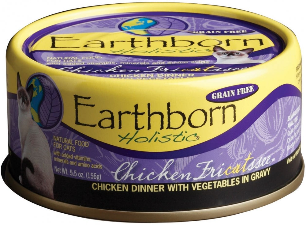 Earthborn Holistic Grain Free Chicken Fricatssee Canned Cat Food 5.5oz, Front of can