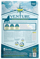 Earthborn Holistic Venture Grain Free Alaska Pollock Meal and Pumpkin Dry Dog Food 25lbs, Back of Bag