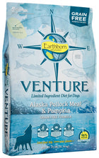 Earthborn Holistic Venture Grain Free Alaska Pollock Meal and Pumpkin Dry Dog Food 25lbs, Front bag