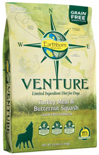 Earthborn Holistic Venture Grain Free Turkey Meal and Butternut Squash Dry Dog Food 25lbs, Front Bag