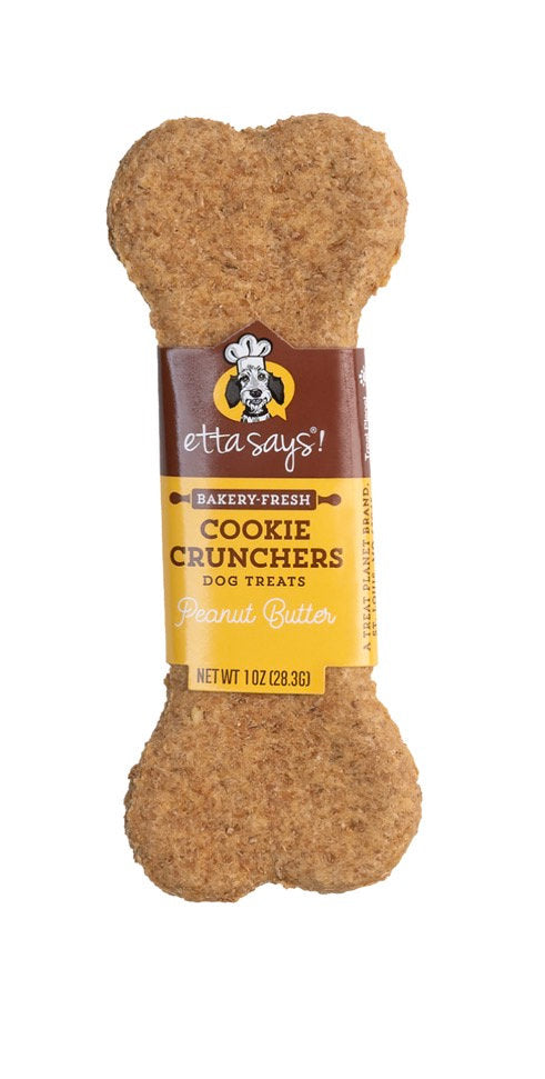 Etta Says! Bakery Fresh Peanut Butter Cookie Cruncher Dog Treat 1oz, Front Labelled