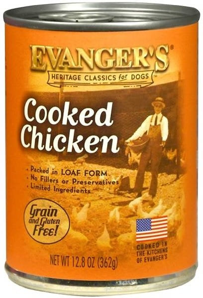 Evangers All Meat Cooked Chicken Canned Dog Food 12.8oz, Front of can