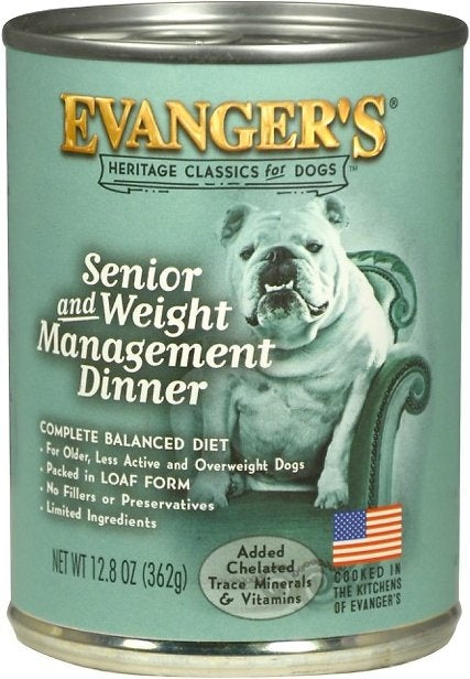 Evangers Classic Senior and Weight Management Canned Dog Food 12.8oz, Front of can