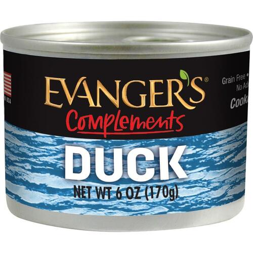 Evanger's Complements Grain Free Duck Canned Dog and Cat Food 6oz, Front Can