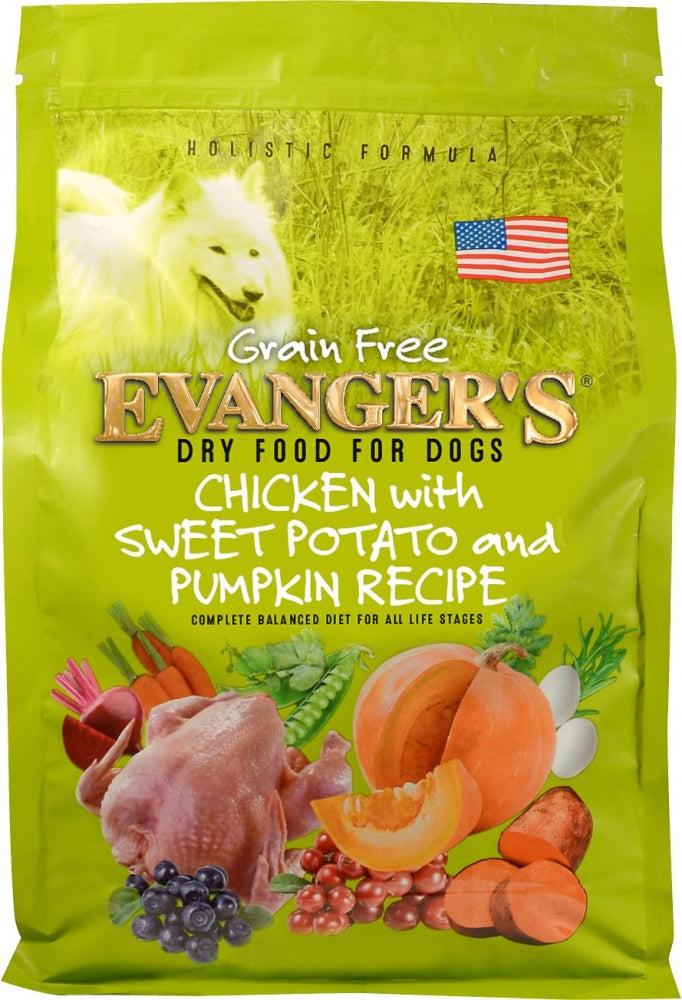 Evangers Grain Free Chicken Sweet Potato and Pumpkin Dry Dog Food, Front of Bag
