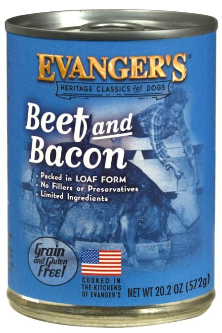 Evangers Classic Beef with Bacon Canned Dog Food 20.2oz, Front of can