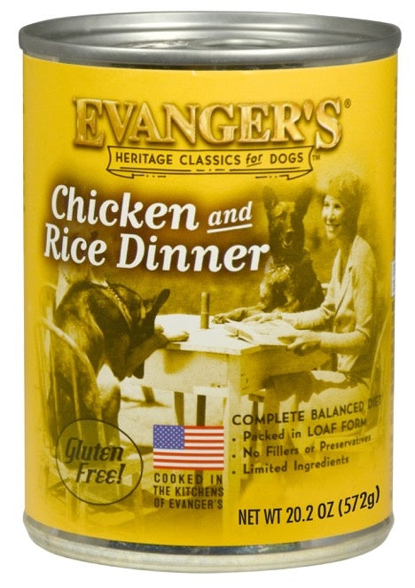 Evangers Classic Chicken and Rice Dinner Canned Dog Food 20.2oz, Front of can