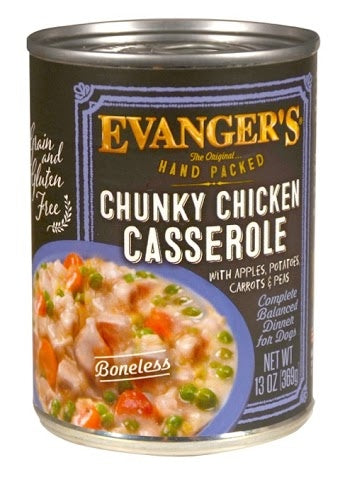 Evangers Super Premium Chunky Chicken Casserole Dinner Canned Dog Food 13oz, Front Can