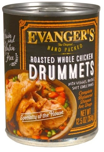 Evangers Super Premium Hand Packed Roasted Chicken Drumett Canned Dog Food 12.5oz, Front of can