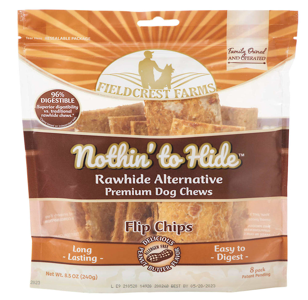 Fieldcrest Nothin’ to Hide Flip Chip Peanut Butter Dog Chews 8.5oz, Front Pouch