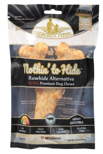 Fieldcrest Nothin’ to Hide Ultra Wishbone Beef 7 Inch Dog Chews 200g, Front Pouch