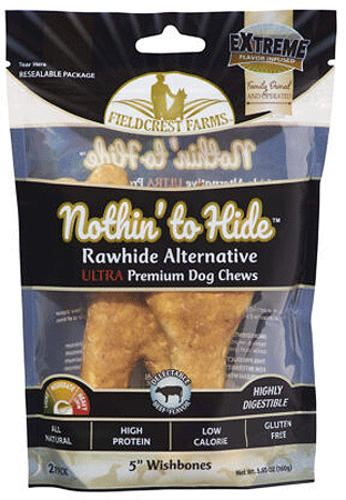 Fieldcrest Nothin’ to Hide Ultra Wishbone Beef Dog Chews 5" Wishbone, Front Bag