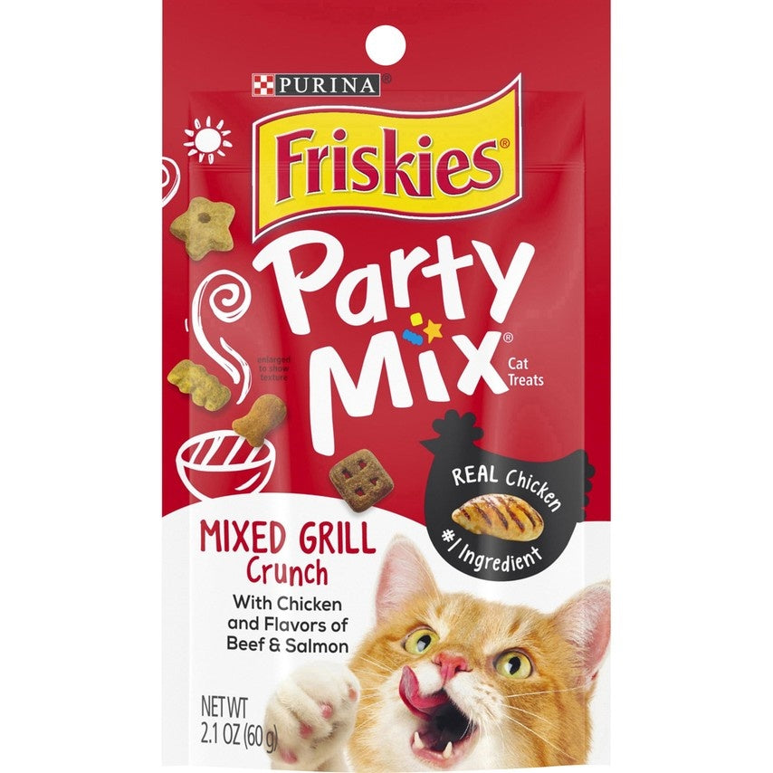 Friskies Party Mix Mixed Grill Crunch Cat Treats, 2.1oz Front Bag