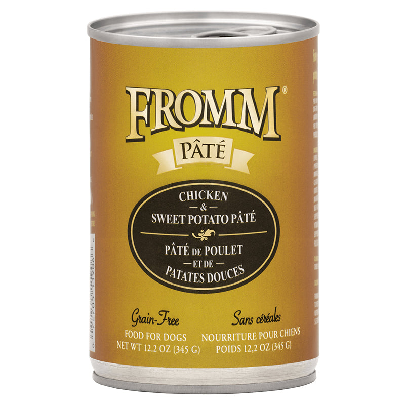 Fromm Chicken & Sweet Potato Pate Canned Food for Dogs front of can.