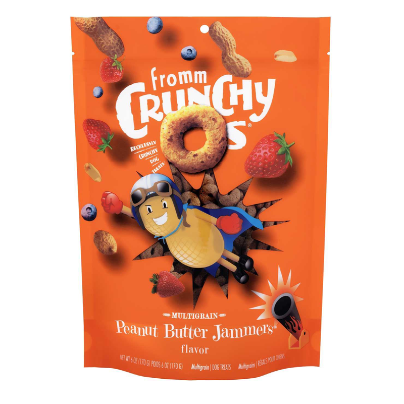 Fromm Crunchy O's Peanut Butter Jammers Dog Treats front of bag.