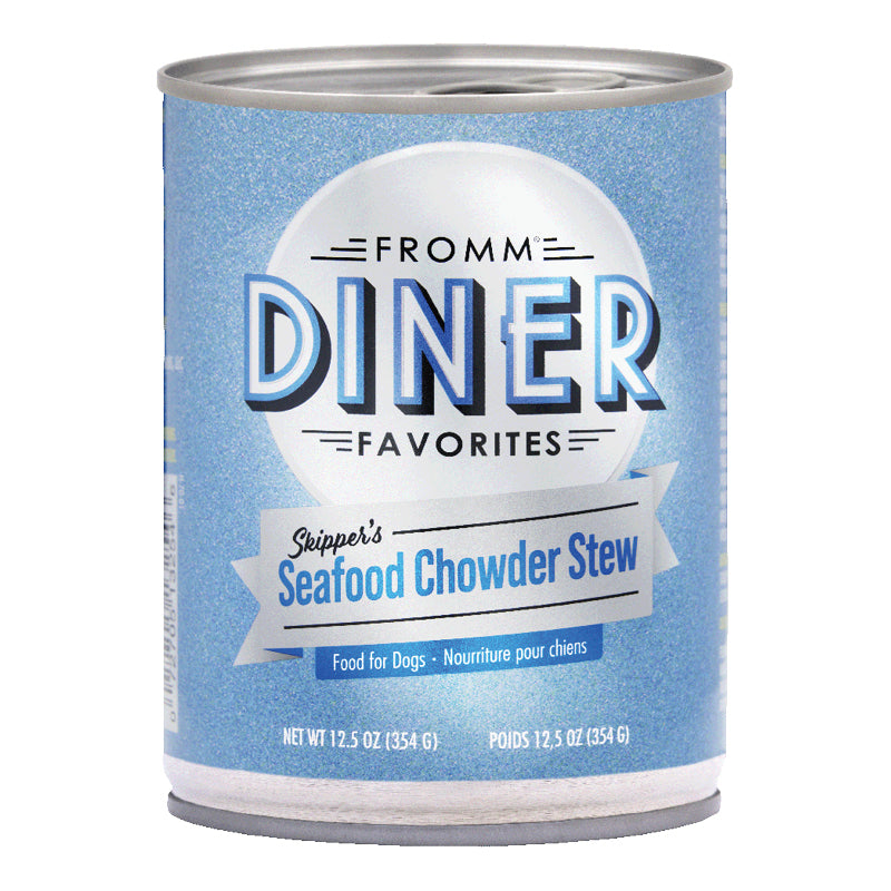 Fromm Diner Favorites Skipper's Seafood Chowder Stew Canned Dog Food front of can.