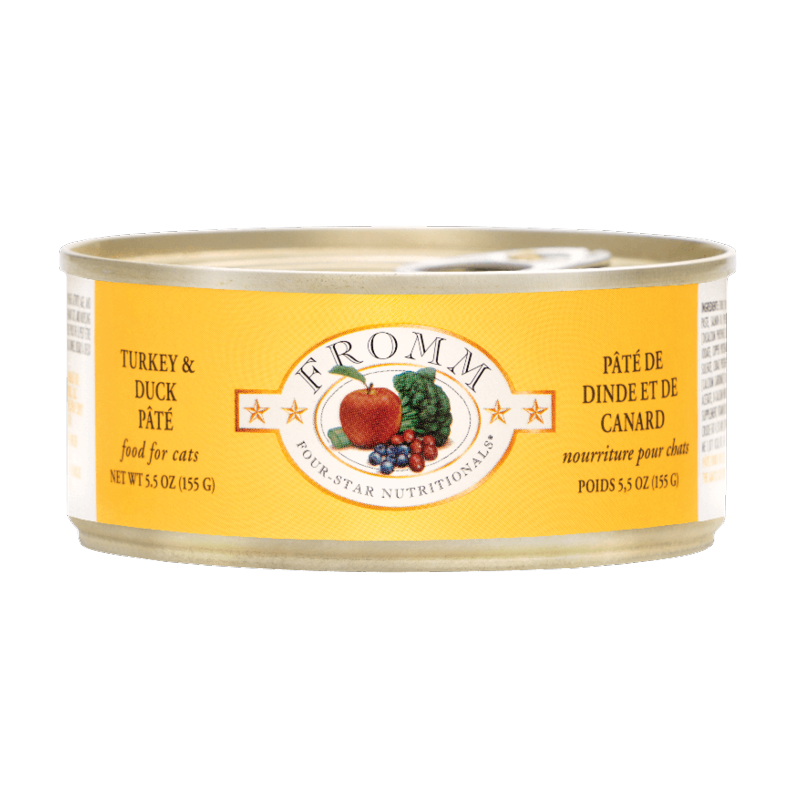 Fromm Four-Star Nutritionals Turkey & Duck Pate Food for Cats 5.5oz, Front Can