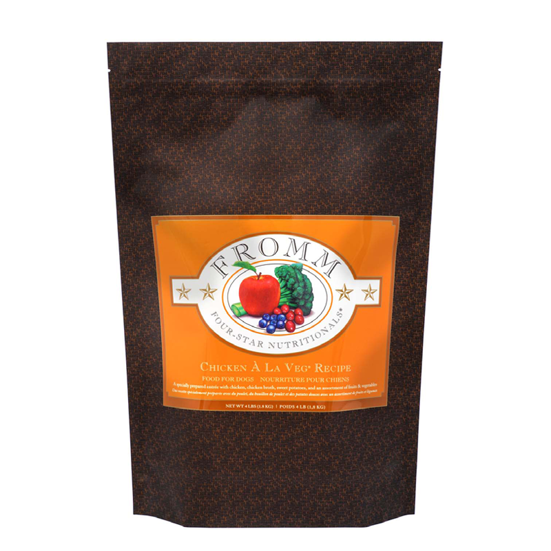 Fromm Four-Star Nutritionals Chicken Ã La Veg Food for Dogs front of bag.